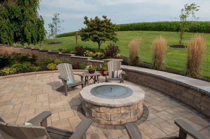 Outdoor Living Space: Retaining Wall with Sidewalk, Patio, and Firepit In Williamsburg, PA